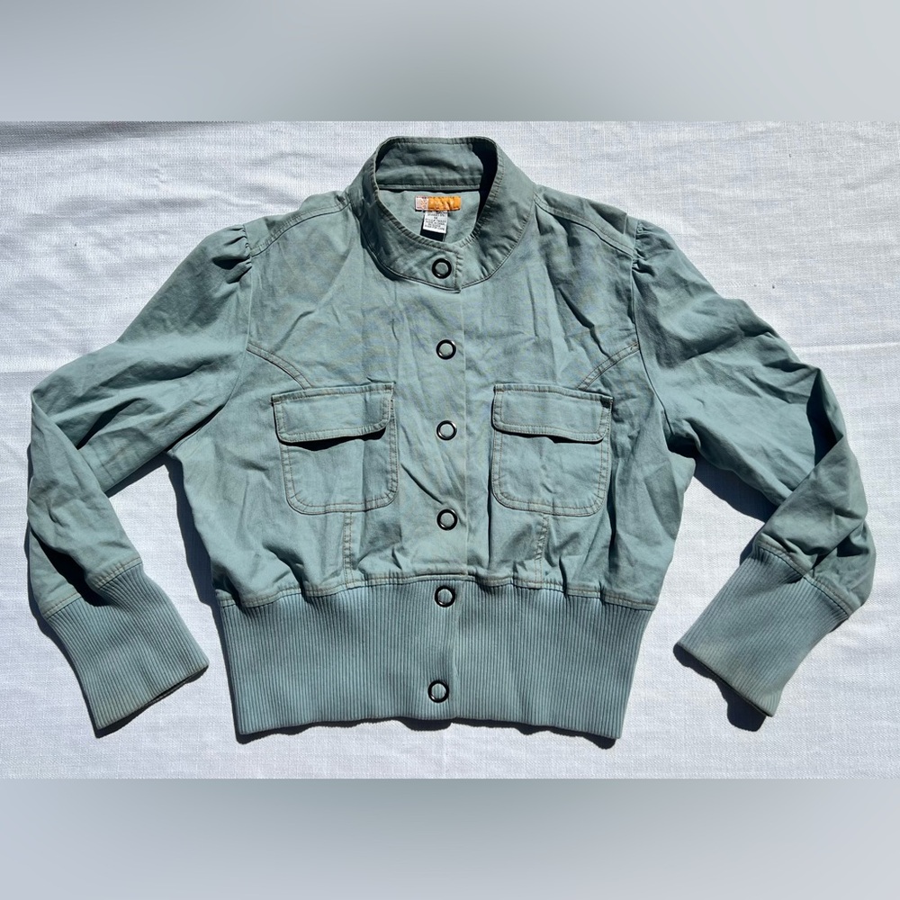 Anthropologie Tulle Women's Bomber Jacket in  light sea foam green blue plus 1x
